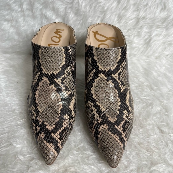 New Sam Edelman Reverie 2 Python Snake Ankle Block Pointed Mules in black 6.5 - Picture 3 of 17